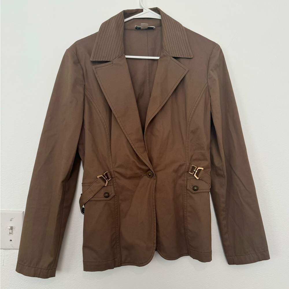 St. John Sport Brown Belted Blazer Cotton Stretch Career Office Medium *READ